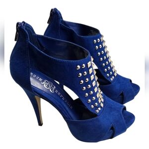 Rock & Republic Blue Suede Studded Women's Heels, Size 6.5